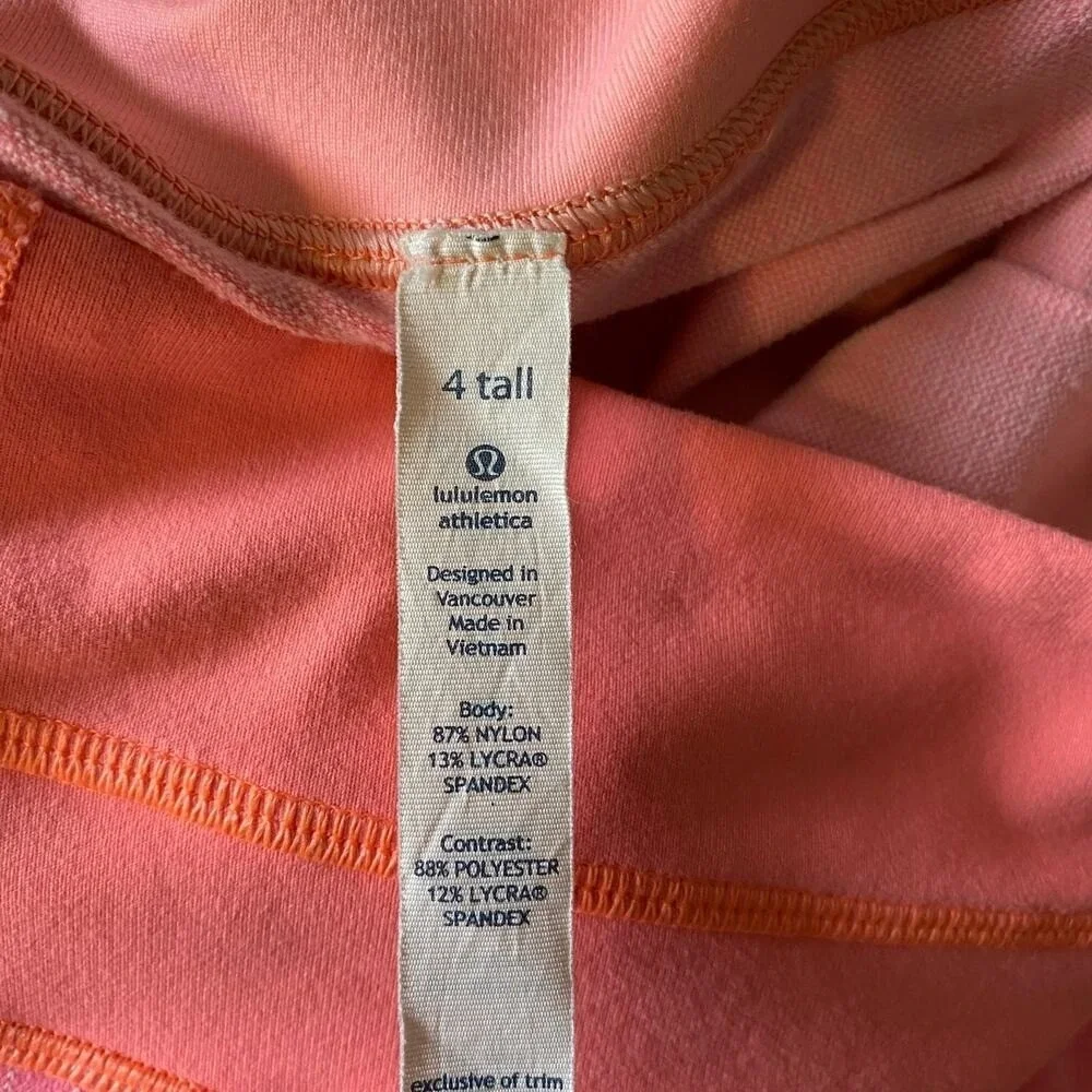 Lululemon Reverse Groove Bike Short Women's 4 Tall Coral Stripe Athletic Stretch